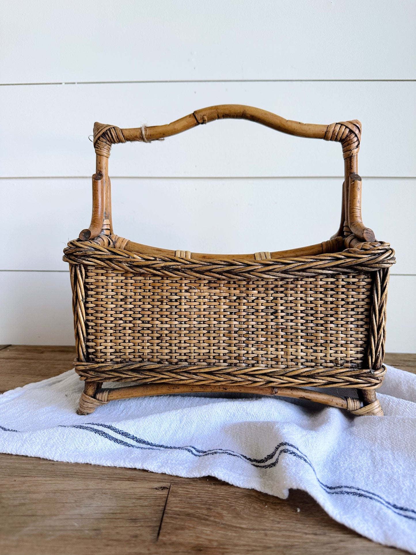 Vintage Bamboo & Wicker Utensil Caddy