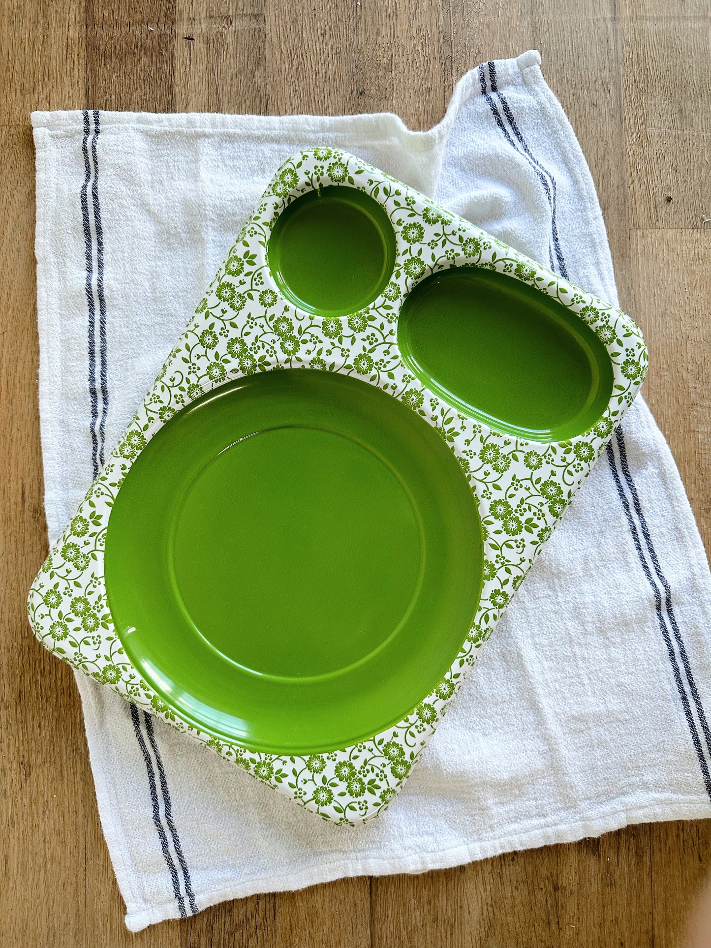 Collection of Eight Vintage Green Floral Picnic Trays